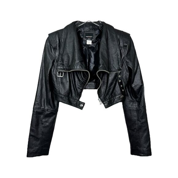 Miss Sixty Jackets & Blazers - Vintage Y2K Miss Sixty Cropped Lamb Leather Biker Jacket Small Moto Edgy Grunge